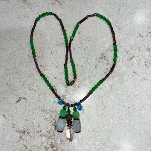Vintage Glass Crystal Bead Necklace Unique Bohemian 28" Abstract